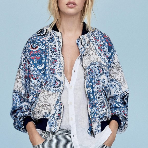 Free People Jackets & Blazers - Free People Quilted Bomber Jacket- Blue Paisley Floral NWOT